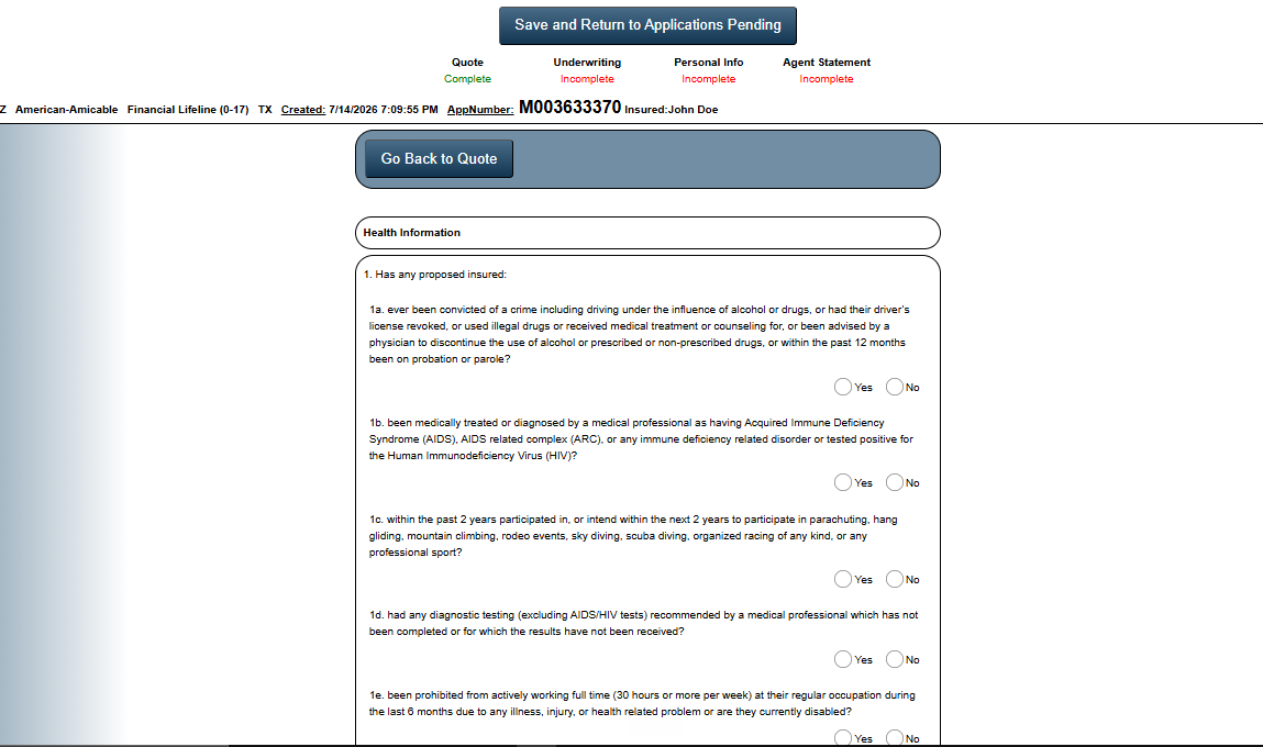 Paso 10. Underwriting: preguntas de salud