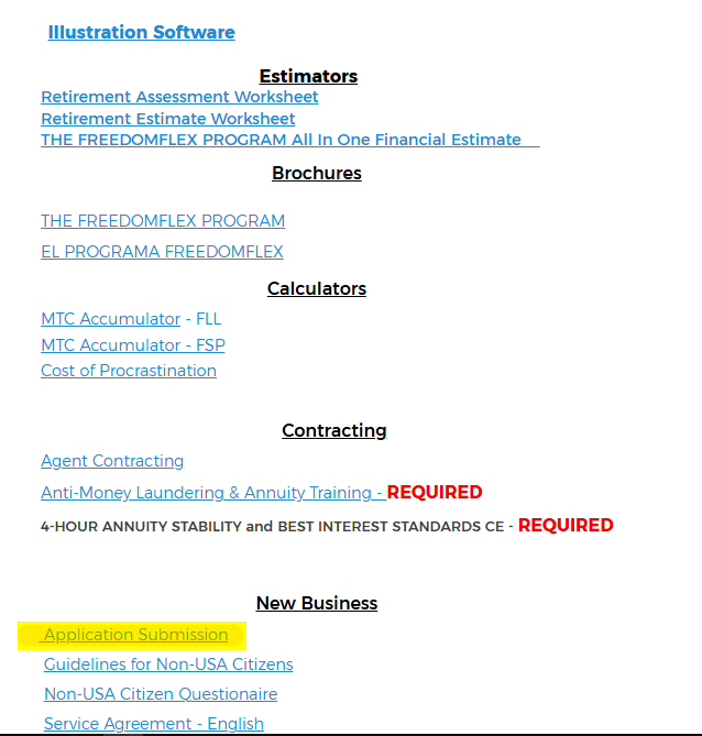 Paso 2. Agent Center → New Business → Application Submission